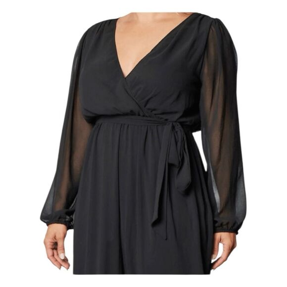 Kiyonna Celina Chiffon Jumpsuit Flowy Black Noir 1X - Picture 4 of 6